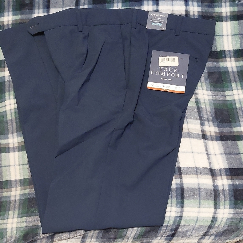 Blue Dress Pants with Pleats and Tailored Fit